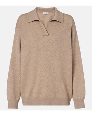 Brunello Cucinelli Monili Cashmere-Blend Polo Sweater - Natural