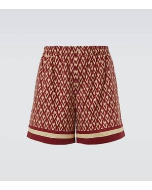 Valentino Toute La V Cotton Poplin Bermuda Shorts - Red