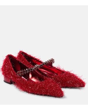 Jimmy Choo Bing Tinsel-embellished Mary Jane Flats - Red