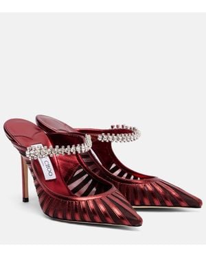 Jimmy Choo Bing 100 Metallic Leather And Mesh Mules - Red
