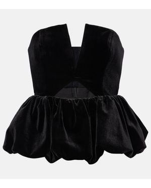 Self-Portrait Cutout Peplum Velvet Bandeau Top - Black