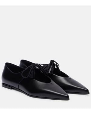 Max Mara Laceup Leather Flats - Black