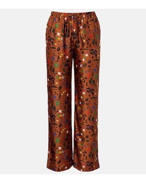 Asceno Aurelia Printed Silk Twill Wide-Leg Trousers - Brown