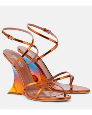 Paris Texas Nina 105 Mirrored Leather Wedge Sandals - Orange