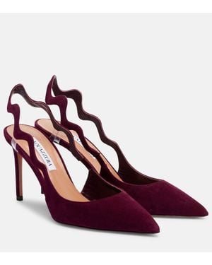 Aquazzura Artiste 85 Suede Slingback Pumps - Red