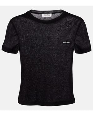 Miu Miu T-Shirt Aus Baumwoll-Jersey - Schwarz