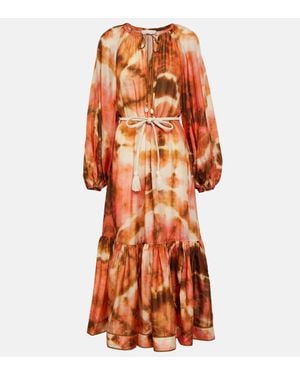 Zimmermann Vacay Tie-Dye Silk Midi Dress - Orange