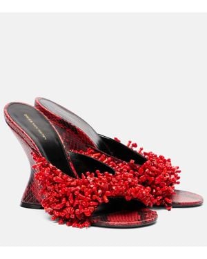 Dries Van Noten Verzierte Wedge-Pantoletten Aus Leder - Rot