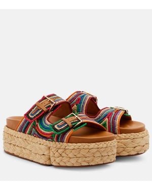 Robert Clergerie Plateausandalen Quinie Aus Raffiabast - Braun