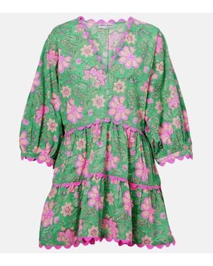 Juliet Dunn Floral Printed Cotton Minidress - Green