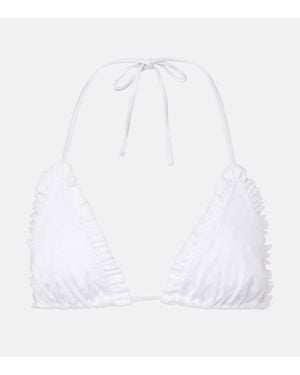 Chloé Top Bikini Con Volant E Ricamo - Bianco