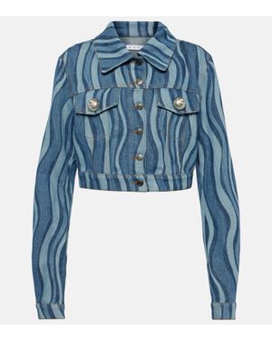 Area Sunray Printed Cropped Denim Jacket - Blue