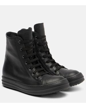 Rick Owens High Top Sneaks Leather Trainers - Black