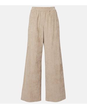 Brunello Cucinelli High-Rise Cotton Corduroy Wide-Leg Trousers - Natural