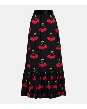 Valentino Printed Silk Maxi Skirt - Red