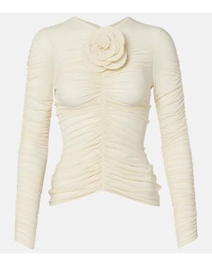 Magda Butrym Floral-Applique Ruched Top - Natural