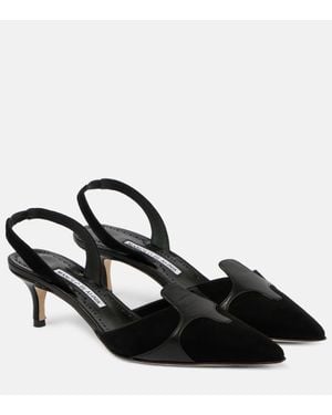 Manolo Blahnik Slingback-Pumps Poligleto 50 Aus Veloursleder - Schwarz
