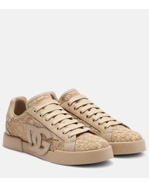 Dolce & Gabbana Sneakers Portofino Aus Leder Mit Spitze - Natur
