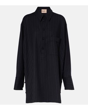 Plan C Pinstripe Wool-Blend Shirt - Blue