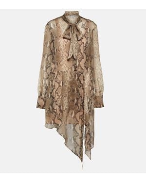 Stella McCartney Snake-Effect Silk Chiffon Shirt Dress - Natural