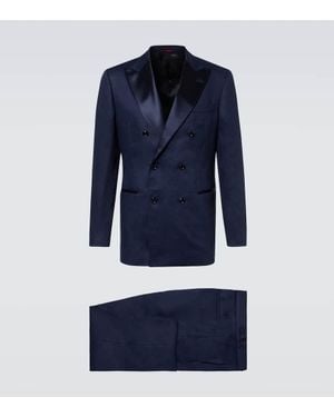 Brunello Cucinelli Double-Breasted Linen Tuxedo - Blue