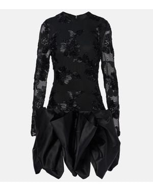 ROTATE BIRGER CHRISTENSEN Floral Embroidered Satin Minidress - Black