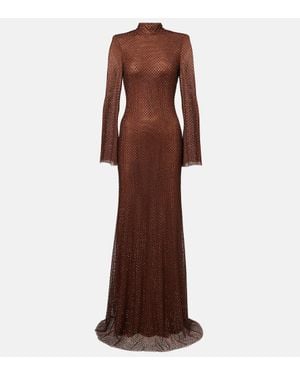 Self-Portrait Robe Longue A Ornements - Marron
