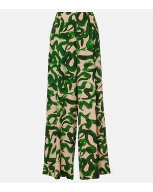 Dries Van Noten Pantaloni A Gamba Larga Con Stampa - Verde