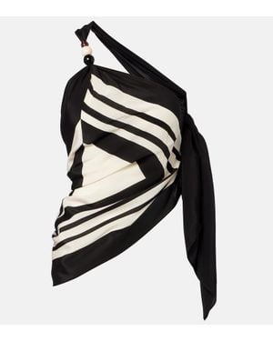 SIR. Pietra Printed Silk Crepe Wrap Top - Black