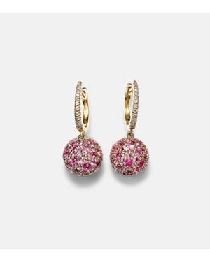 Roxanne First Pendientes De Aro Bauble De Oro De 14 Ct Con Diamantes Y Zafiros - Rosa