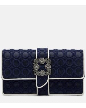 Manolo Blahnik Capri Mini Embellished Satin Clutch - Blue