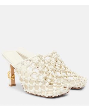 Bottega Veneta Riva 90 Woven Leather Mules - White