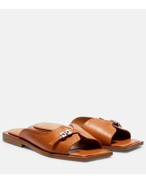 Ganni Butterfly Faux Leather Slides - Brown