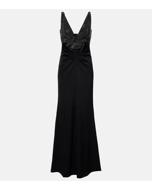 Roland Mouret Floral-applique Embellished Satin Crepe Gown - Black