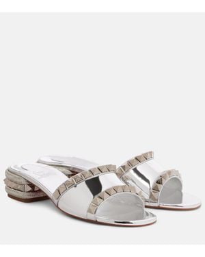 Christian Louboutin Pantoletten Pyramule 30 Aus Metallic-Leder - Weiß