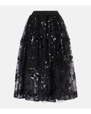 Simone Rocha Sequined Tulle Midi Skirt - Black