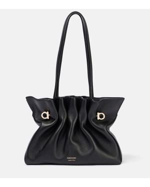 Ferragamo Schultertasche Gancini Small Aus Leder - Schwarz