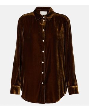 Asceno London Velvet Pyjama Shirt - Brown