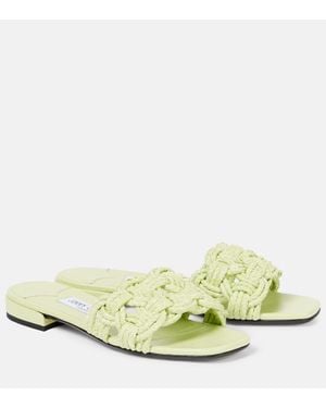 Jimmy Choo Chara Raffia And Leather Slides - Yellow