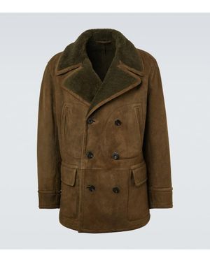 Ralph Lauren Shearling-Trimmed Double-Breasted Suede Jacket - Green