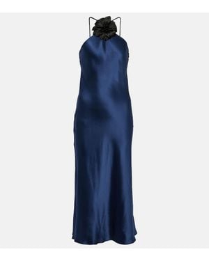 Rodarte Floral-Applique Silk Midi Dress - Blue