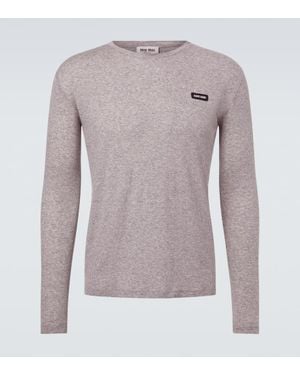 Miu Miu Camiseta De Jersey De Algodon Con Logo - Gris