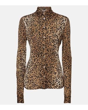 Versace Camicia Con Stampa Leopardata - Marrone
