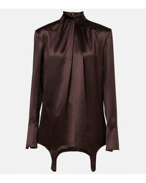 Saint Laurent Draped Silk Satin Blouse - Brown