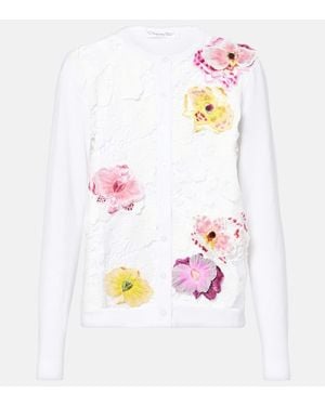 Oscar de la Renta Cardigan De Mezcla De Algodon Con Apliques Florales - Blanco