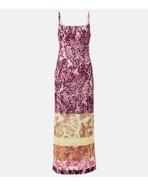 Dries Van Noten Abito Lungo Con Stampa - Rosa