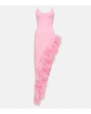 David Koma Abito lungo asimmetrico con piume - Rosa