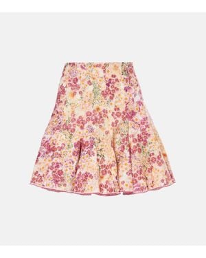 Agua Bendita Cerezo Florecer Floral Linen Miniskirt - Red