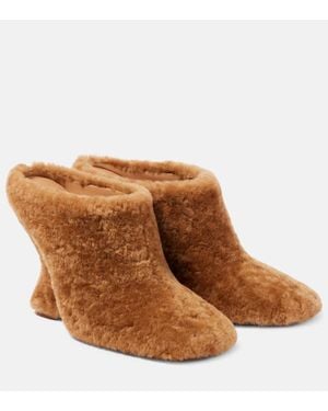 Dries Van Noten Shearling Wedge Mules - Brown