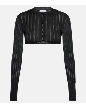 Alaïa Cropped-Cardigan Aus Rippstrick - Schwarz